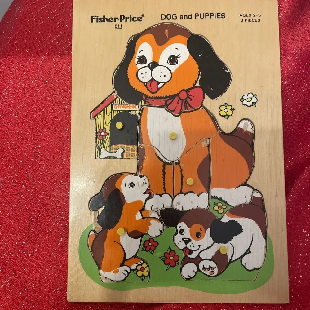 Vintage Fisher-Price #511 Dog and Puppies 8 Pieces Wooden Puzzle